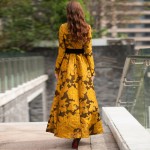 S- 3XL Vintage Printed Flowers Autumn Maxi Dress Plus Size Women Clothing Muslim Long Sleeve Party Dresses High Quality Robe