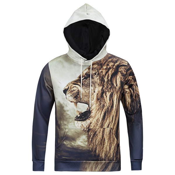 S-3XL Mens Fierce Lion Printed Sweatshirt 3D Animal Hoodie Raglan Sleeve Printing Casual Outwear Sweat Homme Sudadera Hombre