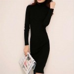 S-XL Elastic Turtleneck Sweater Dress  Women Brand Design Bodycon Fashion Pullovers Brief Winter Knitting Cotton Dress