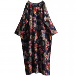 SCUWLINEN 2017 Spring Dress National Trend Vintage Print Long Sleeve Plus Size Robe Loose Casual Maxi Linen Women's Dress S220