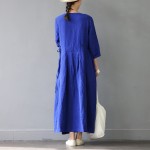 SCUWLINEN Vestidos 2017 New Spring Dresses Solid Vintage V-neck Three Quarter Long Linen Dress Women Casual Sexy Robe S303