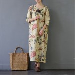 SCUWLINEN Vestidos 2017 Spring Autumn Women Dress Chinese Robes Vintage Print Plus Size Linen Dress Long Maxi Dress S30