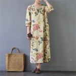 SCUWLINEN Vestidos 2017 Spring Autumn Women Dress Chinese Robes Vintage Print Plus Size Linen Dress Long Maxi Dress S30