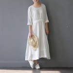 SCUWLINEN Vestidos 2017 Spring Summer Dress O-neck Half-sleeve Long Cotton Dress Women Casual Loose Cute White Dresses S305