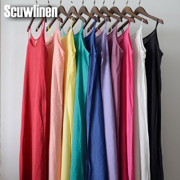 SCUWLINEN Vestidos 2017 Summer Dress Solid Multi-Color Natural Silk Cotton Slips Dresses Plus Size Sexy Slip S200