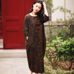 SCUWLINEN Vestidos 2017 Summer Dress Vintage Print Long Plus Size Linen Dress Casual Loose Print Robe Women Party Dress