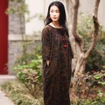 SCUWLINEN Vestidos 2017 Summer Dress Vintage Print Long Plus Size Linen Dress Casual Loose Print Robe Women Party Dress