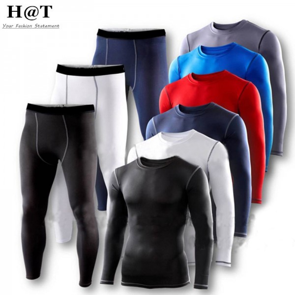 SE19 Mens Man Clothes Sets Compression Base Layers Armour Top Skins Shirt Casual T-shirts+Tight Pant Leggings New 2016 S-XXL