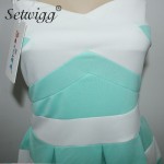 SETWIGG Summer Fashion Sexy Strapless Short Dress Sweet Blue/White Striped Patchwork Dobby Stretch Pleated Bud Mini Dress SG155 