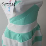 SETWIGG Summer Fashion Sexy Strapless Short Dress Sweet Blue/White Striped Patchwork Dobby Stretch Pleated Bud Mini Dress SG155 