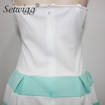 SETWIGG Summer Fashion Sexy Strapless Short Dress Sweet Blue/White Striped Patchwork Dobby Stretch Pleated Bud Mini Dress SG155 