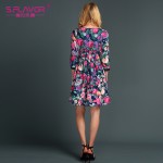 S.FLAVOR Brand women Autumn dresss Newest O-neck three quarter waist mini dress with belt for female casual printing mini dress