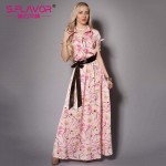 S.FLAVOR Brand women casual dress 2017 Newest turn down collar printing elegant long vestdos with button waist loose long dress