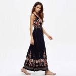 S.FLAVOR Brand women summer long dress Bohemian style sleeveless V-neck printing casual dress formale casual elegant vestidos