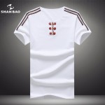 SHAN BAO Brand summer fashion leather buckle strap T-shirt men's high quality cotton stretch short-sleeved t-shirt big size