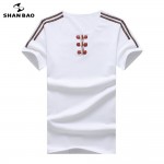 SHAN BAO Brand summer fashion leather buckle strap T-shirt men's high quality cotton stretch short-sleeved t-shirt big size