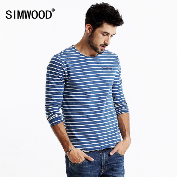 SIMWOOD 2016 new autumn men long sleeve  striped T shirt 100% cotton high quality pullover casual fashion shirt  TL3507