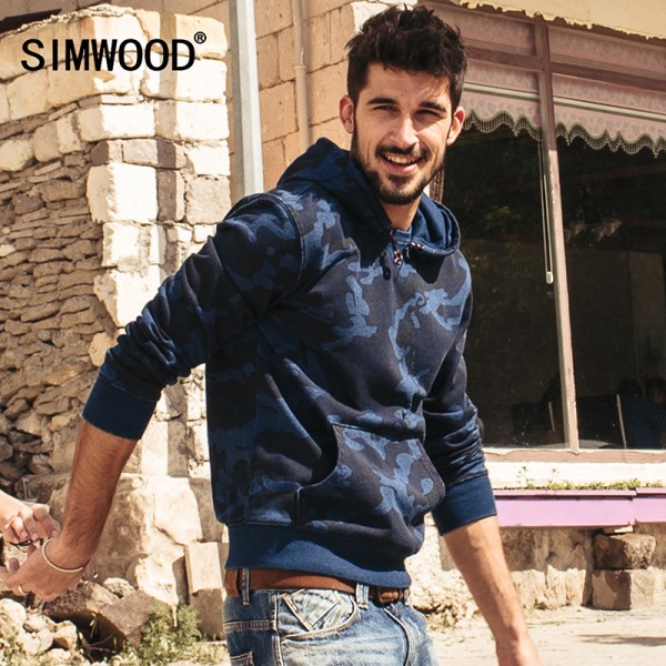 SIMWOOD new autumn winter men long sleeve hoodies fashion camouflage casual sweatshirts men sportswear clothing WY8009