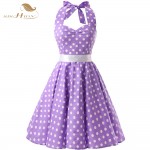 SISHION 100% Cotton Summer 50s 60s Retro Vintage Dresses XXL Plus Size Polka Dots Lilac Purple Black Swing Women Dress VD0068