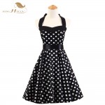 SISHION 100% Cotton Summer 50s 60s Retro Vintage Dresses XXL Plus Size Polka Dots Lilac Purple Black Swing Women Dress VD0068