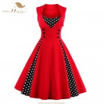 SISHION 2017 New 50s 60s Retro Vintage Dress Audrey Hepburn Sleeveless Spring Summer Patchwork Plus Size Red Women Dress VD0424