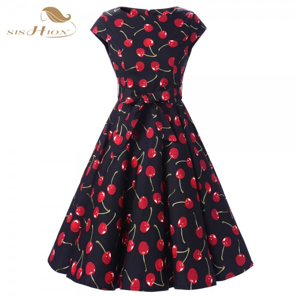 SISHION Cap Sleeve 50s Dress robe femme Ladies Summer Plus Size Women Clothing Sexy Elegant Retro Swing Vintage Dress Floral 273