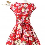 SISHION Casual Women Dress Summer Short Sleeve Tunic Retro Vintage 50s 60s Big Swing Midi Red Floral Dresses Plus Size VD0238