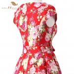 SISHION Casual Women Dress Summer Short Sleeve Tunic Retro Vintage 50s 60s Big Swing Midi Red Floral Dresses Plus Size VD0238