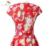 SISHION Casual Women Dress Summer Short Sleeve Tunic Retro Vintage 50s 60s Big Swing Midi Red Floral Dresses Plus Size VD0238