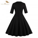 SISHION Elegant Black Dress Women Summer Half Sleeve Embroidery Sequins Swing Hepburn Retro Vintage Dress Plus Size VD0419