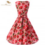 SISHION Plus Size Women Summer Dress VD0224 Sleeveless Strawberry Print Cotton Audrey hepburn Swing Retro Vintage Dress Belted