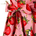 SISHION Plus Size Women Summer Dress VD0224 Sleeveless Strawberry Print Cotton Audrey hepburn Swing Retro Vintage Dress Belted