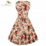 SISHION Women Summer Dress 2017 New Hepburn Style 50s Vintage Dresses Round Neck Sleeveless Floral Print Dress With Belt VD0276