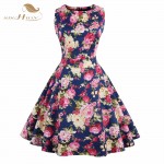 SISHION Women Summer Dress 2017 New Hepburn Style 50s Vintage Dresses Round Neck Sleeveless Floral Print Dress With Belt VD0276