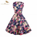 SISHION Women Summer Dress 2017 New Hepburn Style 50s Vintage Dresses Round Neck Sleeveless Floral Print Dress With Belt VD0276