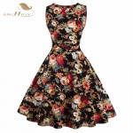 SISHION Women Summer Dress 2017 New Hepburn Style 50s Vintage Dresses Round Neck Sleeveless Floral Print Dress With Belt VD0276