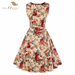 SISHION Women Summer Dress 2017 New Hepburn Style 50s Vintage Dresses Round Neck Sleeveless Floral Print Dress With Belt VD0276