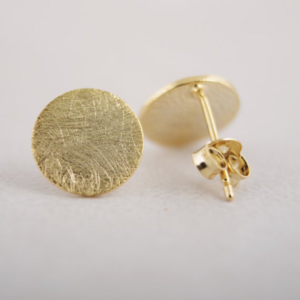 SMJEL New Brushed Round Earrings for Women  Gold Color Circle Stud Earrings S013