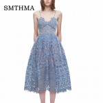 SMTHMA 2017 New arrive  Spring and Summer Runway  Sexy V-neck flower Lace  Long Dress