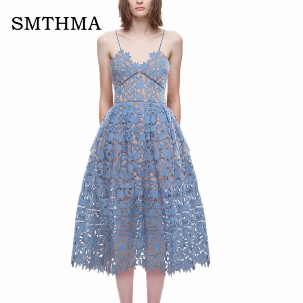 SMTHMA 2017 New arrive  Spring and Summer Runway  Sexy V-neck flower Lace  Long Dress