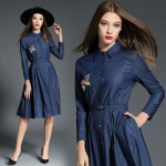 SMTHMA 2017 Spring Runway Nail bead Denim Long sleeve Dress