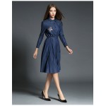 SMTHMA 2017 Spring Runway Nail bead Denim Long sleeve Dress