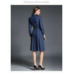 SMTHMA 2017 Spring Runway Nail bead Denim Long sleeve Dress