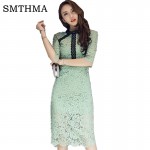 SMTHMA HIGH QUALITY Newest Fashion 2017 Summer Runway Dress Women's Slim  Lace Dress