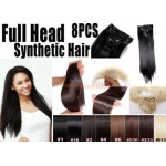 SNOILITE 8Pcs/set 23" 60CM Long Mega Synthetic Straight Full head Clip in Hair Extensions 18clips on