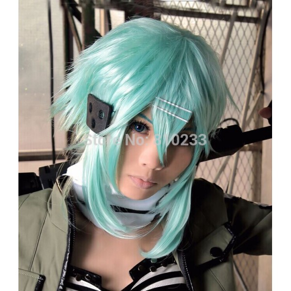 SUNCOS Sword Art Online Sword Sinon blueshort 40cm 16" anime hair cosplay wig heat resistance hair free shipping+Cap