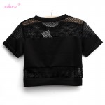 Sakura 2015 summer sexy crop top t shirt women PARENTAL ADVISORY printed t-shirt cropped short sleeve mesh women woman tops