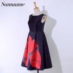 Samuume Vintage Big Red Floral Print Tank Dresses Women 2017 O-Neck Empire A-Line Sleeveless Midi Dress Female Vestidos B1505041