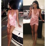 Satin Sateen Party Nightclub Vestidos 2017 Summer Women Sexy Deep V-Neck Halter Club Mini Dress Backless Bandage Wrapped Dresses