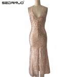 Sedrinuo Long Sequin Dress Backless Women Maxi Evening Party Dress Split Vestido De Noche Golden Party Night Club Long Dresses